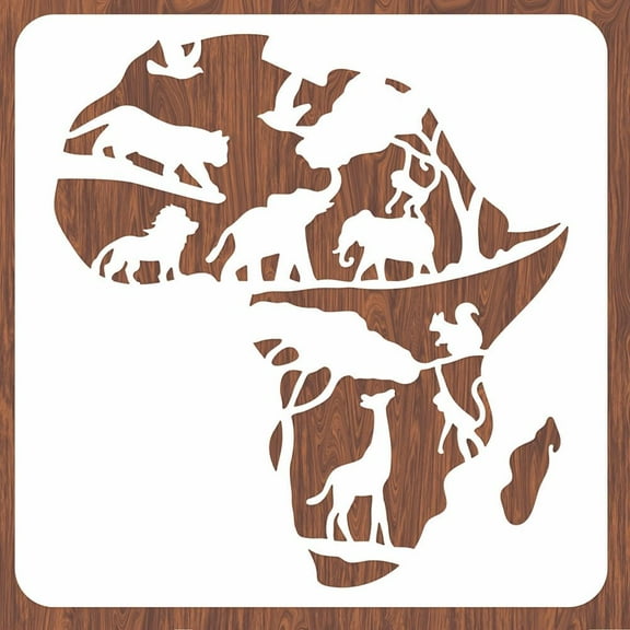 Africa Map Wall Stencil Africa Animals Wall Stencils Painting 11.8X11.8 inches Reusable Africa Map Tile Stencil with Animals Pattern Elephant Lion est Drawing Stencils Home Decor