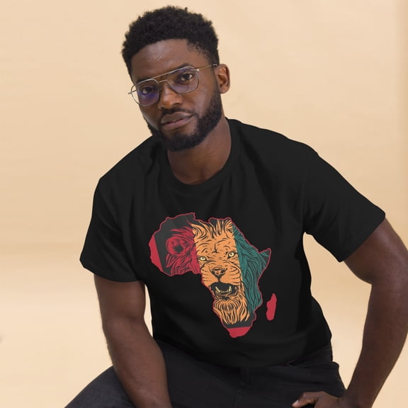 Africa Map With Lion Black History Month African American Graphic classic tee (Black, 2XL)