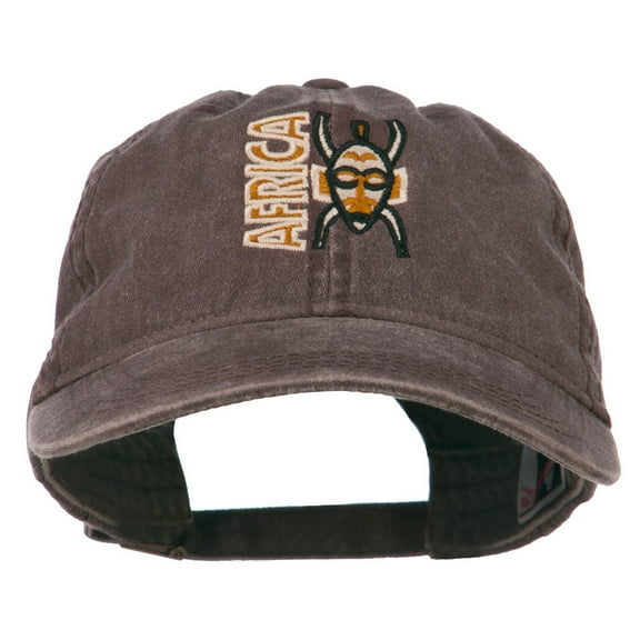 Africa Mask Embroidered Washed Pigment Dyed Cap - Brown OSFM
