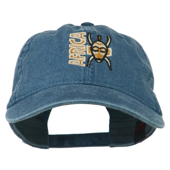 Africa Mask Embroidered Washed Pigment Dyed Cap - Navy OSFM