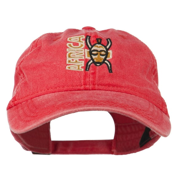 Africa Mask Embroidered Washed Pigment Dyed Cap - Red OSFM