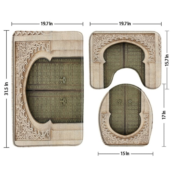 Africa Morocco Door Luxury Bath Mats Shower 3 Pcs Bathroom Rug Sets Non Slip Retro Building Bath Decor Toilet Cover U-Shaped Pad