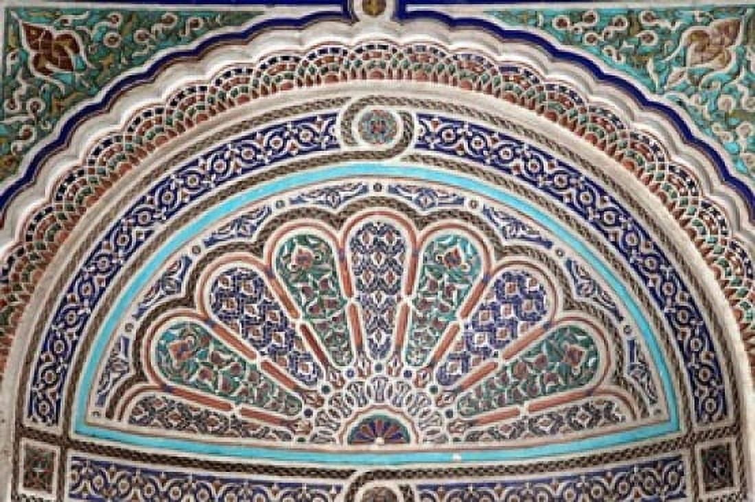 Africa Morocco Marrakech Painted stucco detail at El Bahia Palace Canvas Art - Kymri Wilt DanitaDelimont (38 x 25)