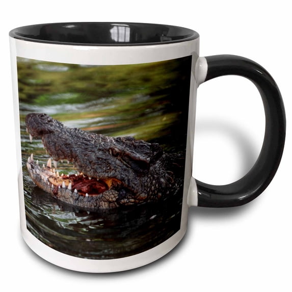 Africa, Nile Crocodile, Crocodylus Niloticus, in river. 15oz Two-Tone Black Mug mug-208406-9
