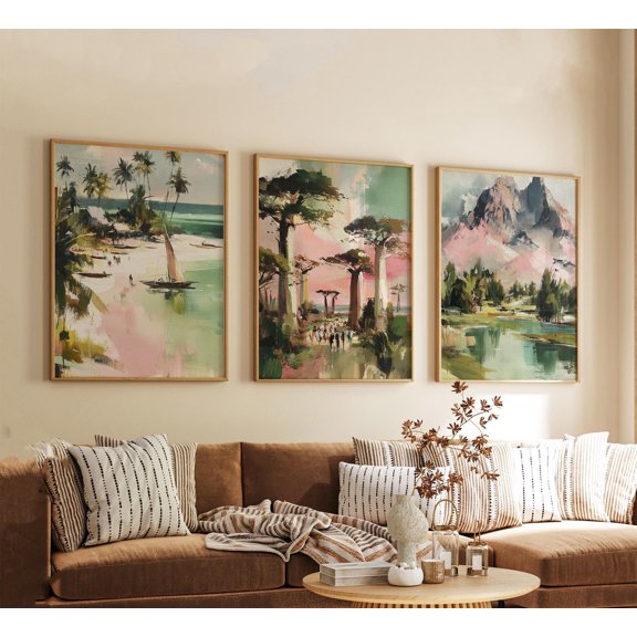 Africa Posters Modern Travel Wall Art Safari Landscape Print Set Nature Decor Boho Home Artwork Warm Earth Tone Style Set 3