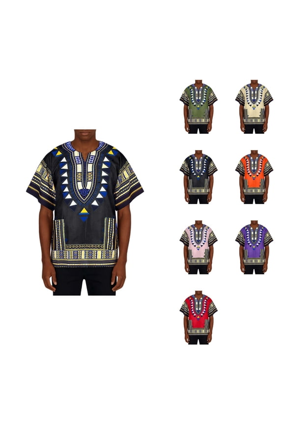 Africa Print Tee, Plus Size Dashiki Unisex Cotton Tunic Tops with Geometric Patterns and Breathable Comfort