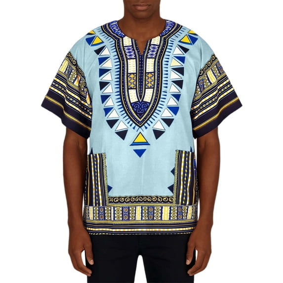 Africa Print Tee, Plus Size Dashiki Unisex Cotton Tunic Tops with Geometric Patterns and Breathable Comfort