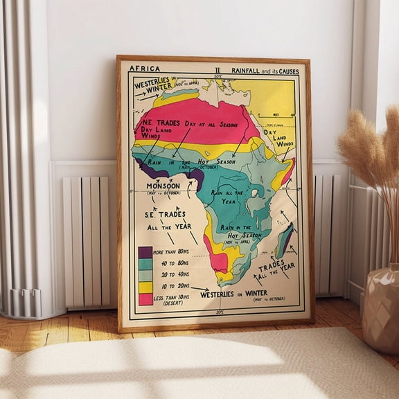 Africa Rainfall Map Educational Climate Map Of Africa Rainfall And Its Causes Poster Print Or