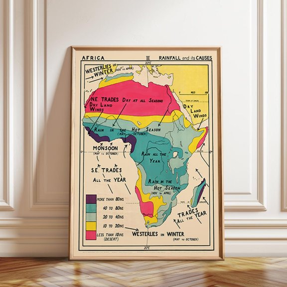 Africa Rainfall Map Educational Climate Science Decor, Unframed Paper Poster 8x10in