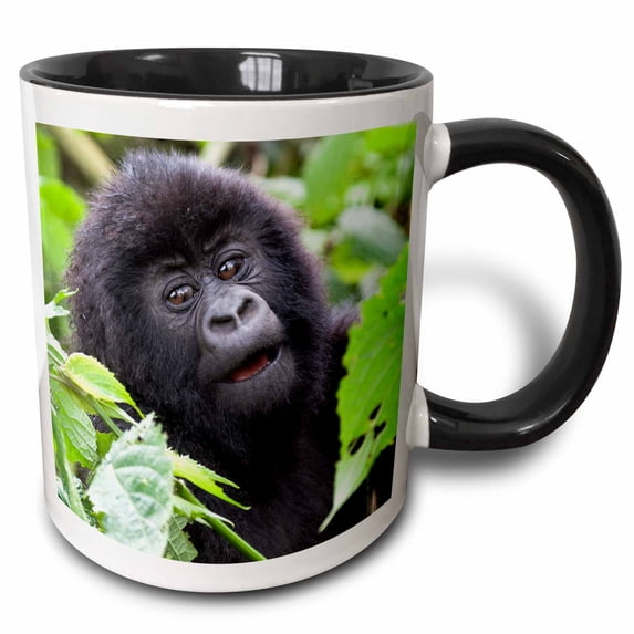 3drose, Africa, Rwanda, Volcanoes Np. Adorable Young Mountain Gorilla., 15oz Two-tone Black Mug