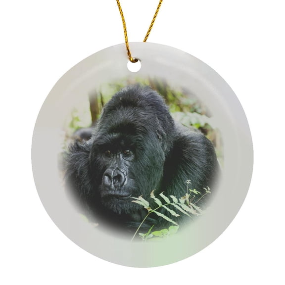 3drose, Africa, Rwanda, Volcanoes Np. Portrait of a Silverback Gorilla., Circle Porcelain Ornament