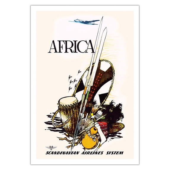Africa - SAS Scandinavian Airlines System - Vintage Airline Travel Poster by Otto Nielsen c.1960 - Fine Art Matte Paper Print (Unframed) 30x44in