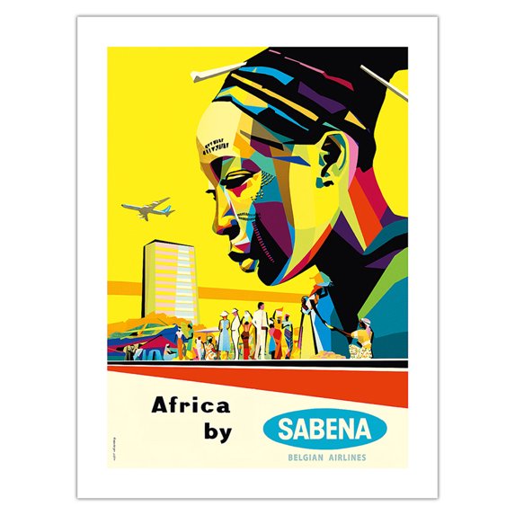Africa by Sabena - Sabena Belgian World Airlines - Vintage Airline Travel Poster by Gaston van den Eynde c.1960 - Bamboo Fine Art 290gsm Paper Print (Unframed) 18x24in