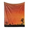 thumbnail image 1 of Africa Soft Flannel Fleece Blanket, Panorama of Safari Animals Gulls Reflections in Background at Sunset Scenery, Cozy Plush for Indoor and Outdoor Use, 70" x 90", Burnt Orange Black, by Ambesonne, 1 of 5