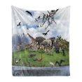 thumbnail image 1 of Africa Soft Flannel Fleece Blanket, Tropic Animal Collage in the Valley with Lion Parrot Swans Elephants and Flamingos, Cozy Plush for Indoor and Outdoor Use, 70" x 90", Multicolor, by Ambesonne, 1 of 5