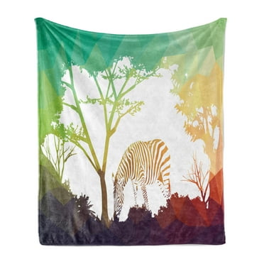 Africa Soft Flannel Fleece Throw Blanket, Digital Zebra in Fractal Display Vivid Colors a Look at Kenya Illustration, Cozy Plush for Indoor and Outdoor Use, 70" x 90", Multicolor, by Ambesonne
