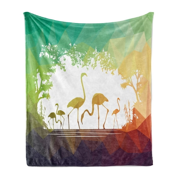 Africa Soft Flannel Fleece Throw Blanket, Modern Design Flamingo in Digital Art with Polygonal Featured Shadow Effects, Cozy Plush for Indoor and Outdoor Use, 50" x 60", Multicolor, by Ambesonne
