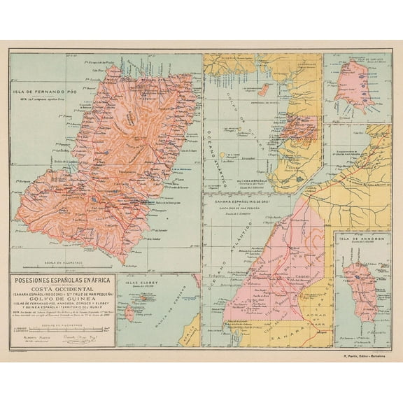 Historic Map - Africa Spanish Possessions - Martin 1903 - 28.67 x 23 - Vintage Wall Art