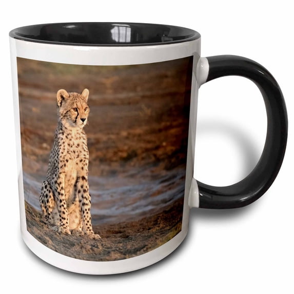 3drose, Africa, Tanzania, Serengeti. Cheetah Cub., 11oz Two-tone Black Mug