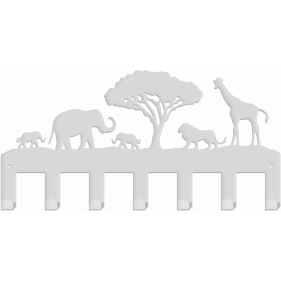Africa Theme Key Holder Metal Hook Silver Giraffe Elephant Lion Decorative 7 Hook Key Organizer Wall Mounted Entryway Key Belt Umbrella Hooks Personalized Key Hanger for DIY