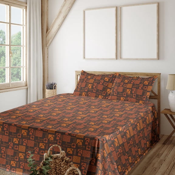 Ambesonne Africa Themed Fitted & Flat Sheet with Sham 3 Pcs Set, Pop Art Giraffe Lady, Twin, Burnt Sienna Apricot