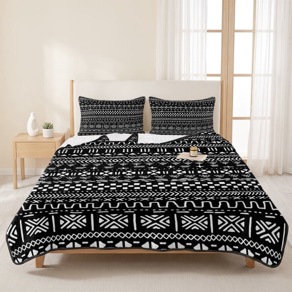 Africa Traditional Ethnicity Pattern 3 Pieces Quilt Set,1 Quilt with 2 Shams,Abstract Geometric Art Bedspread Soft Lightweight Bedding Coverlet Comforter Set for All Season 96"x106"