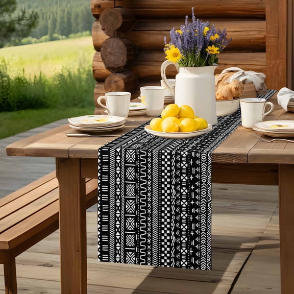 Africa Traditional Ethnicity Pattern Table Runner 13x48in Non-Slip Cotton Linen Table Runners, Abstract Geometric Art Dresser Scarves TableRunner for Dinner Kitchen Dining Wedding Party