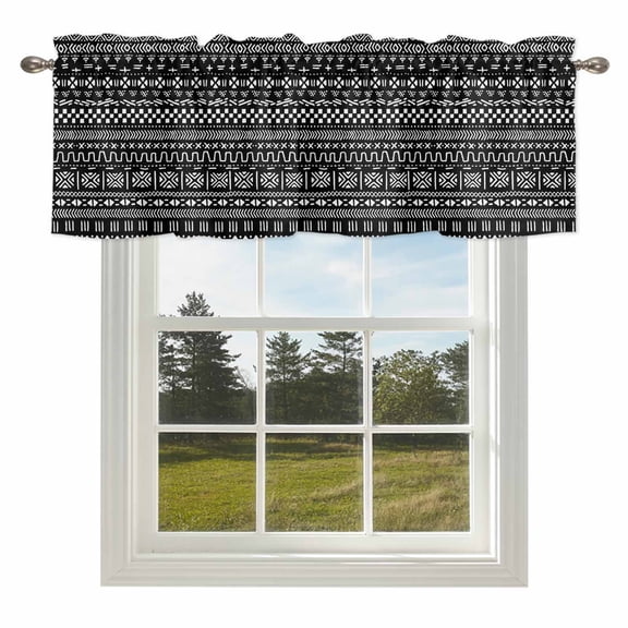 Africa Traditional Ethnicity Pattern Valances for Windows Abstract Geometric Art Rod Pocket Curtain Valance Window Treatment Short Curtains for Kitchen Living Room,42x12in