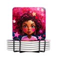 Africa Woman African American Creative Drink Coasters with Holder,NonSlip Coasters Set of 6
