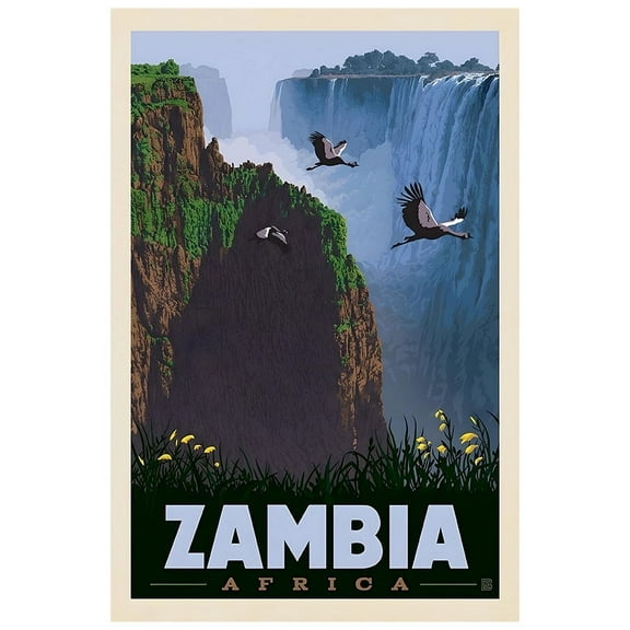 Africa - Zambia - Vintage Travel Poster (8x12Inches(US/CANonly))