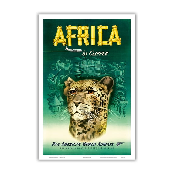 Africa by Clipper - African Cheetah - Vintage Airline Travel Poster c.1950 - Master Art Print (Unframed) 12in x 18in