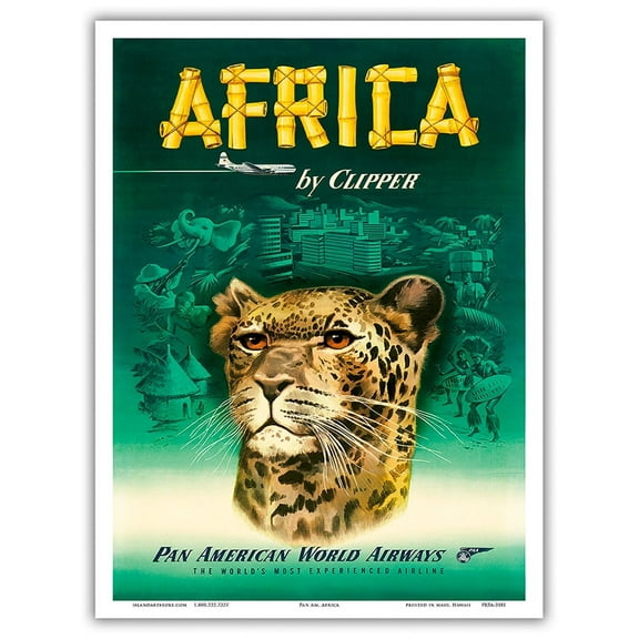 Africa by Clipper - African Cheetah - Pan American World Airways - Vintage Airline Travel Poster c.1950 - Master Art Print (Unframed) 9in x 12in