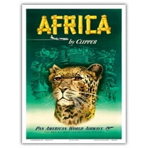 Africa by Clipper - African Cheetah - Pan American World Airways - Vintage Airline Travel Poster c.1950 - Master Art Print (Unframed) 9in x 12in