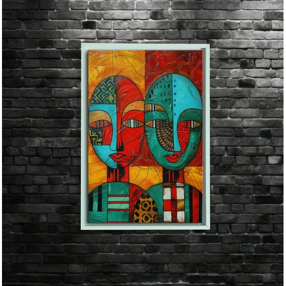 African Abstract Faces Wall Art, Tribal Boho Home Decor, Colorful Geometric, Bold Modern Ethnic Artwork, Statement Poster Home Decor, 24x36 UNFRAMED
