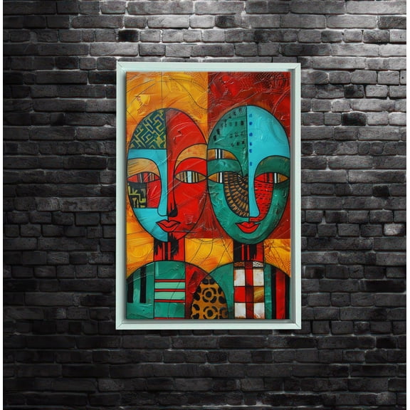 African Abstract Faces Wall Art, Tribal Boho Home Decor, Colorful Geometric, Bold Modern Ethnic Artwork, Statement Print Poster Decor, Size 8x12 UNFFRAMED F03.1.8l1465