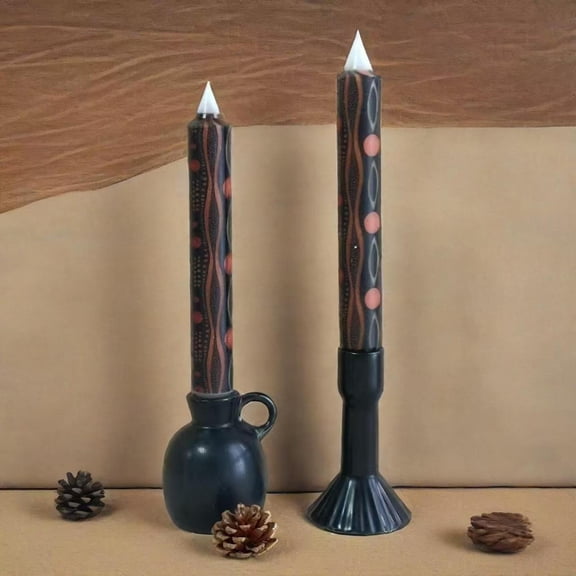 African Abstract Pattern 9.45 Inch Taper Candles,Smokeless Unscented Printed Paraffin Wax Candlestick,Ethnic African Decor Home Decor Set of 2