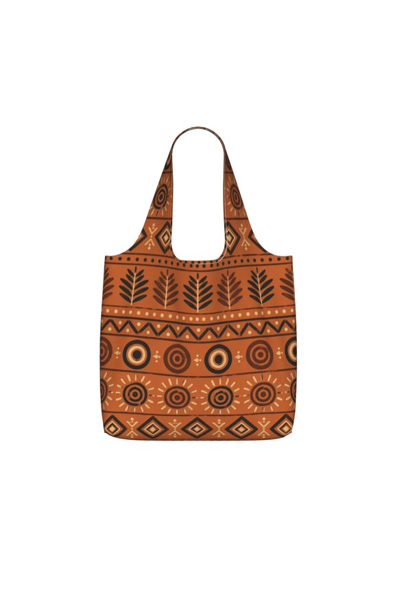 African Adinkra Symbol Pattern Foldable Reusable Shopping Bag Large Capacity Tote Handbag Storage Pouch for Travel Work