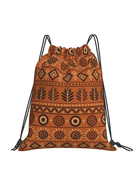 African Adinkra Symbol Pattern Large Drawstring Backpack Casual Cinch Sack Bag Backpack for Sports Hiking Travel Gym