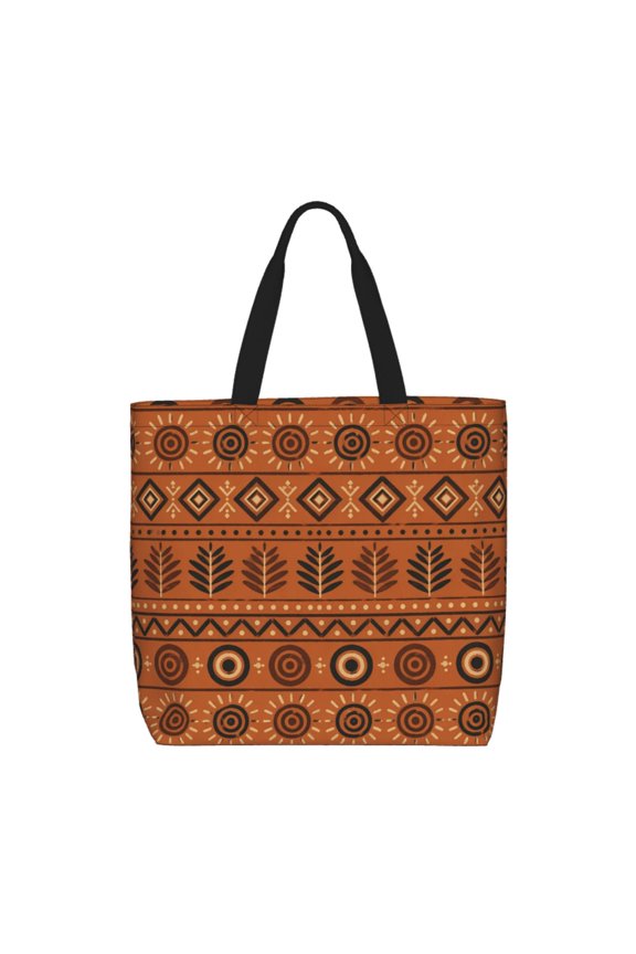 African Adinkra Symbol Pattern Tote Bag Reusable Shoulder Handbag Top Handle Purse for Shopping Work