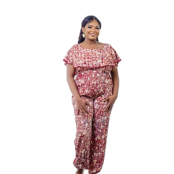 African Adire Print Jumpsuit – Hand-Dyed One-Piece with Cape Top