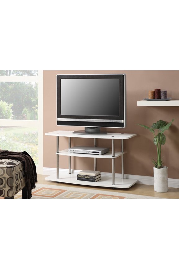 African Adventure 3-Tier TV Stand White, Holds TVs up to 43-In , Open Concept Shelving, 42-In x 15.75-In x 22.25-In , Easy Setup, Sleek & Modern Design