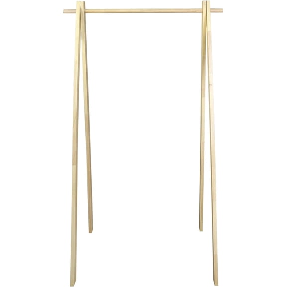 African Adventure No Tool Collapsible Wooden Garment Rack in Natural Rubberwood, Lightweight and Portable, 18D x 38W x 60H Inches, 30 lb Capacity