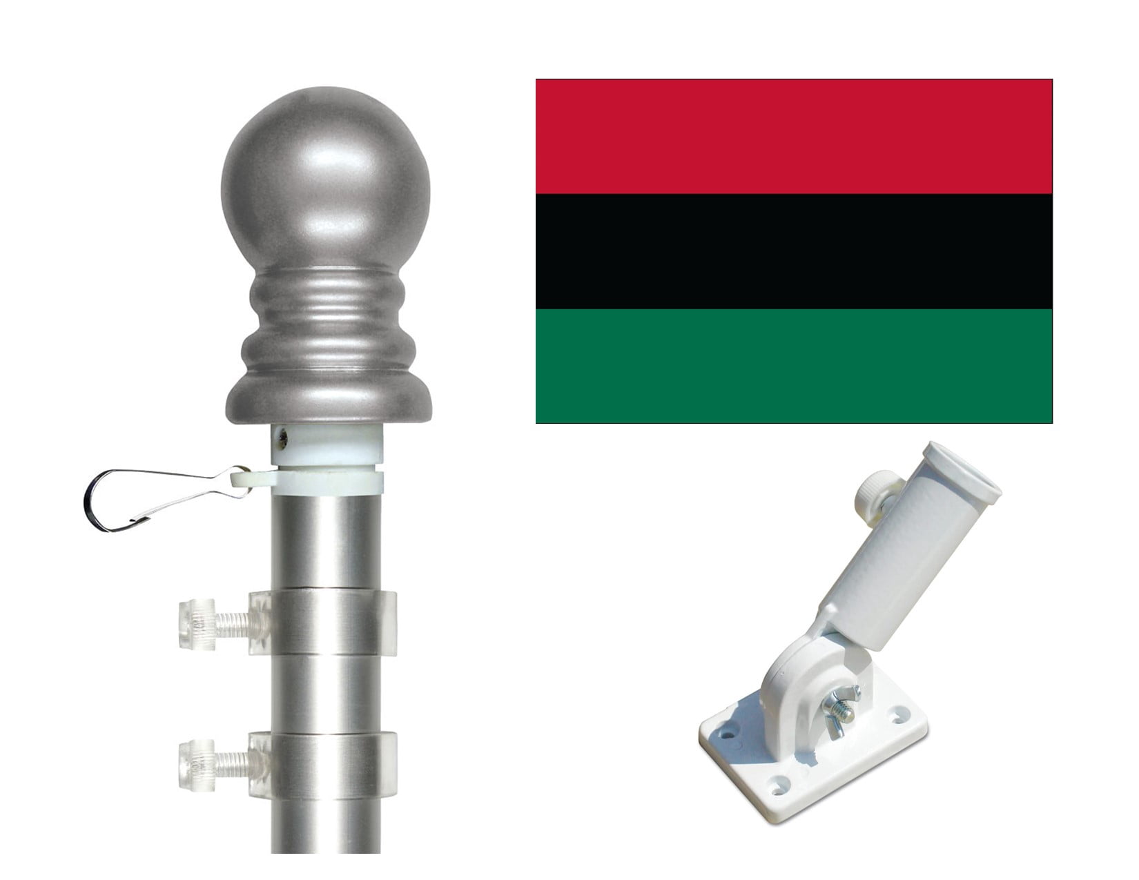 African American 3'x5' Flag and Spinner Flagpole Set, Includes Flag, 6' Spinner Pole and Bracket