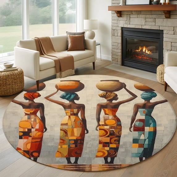 African American 7' Round Rug for Living Room Conversation Area, Black ...
