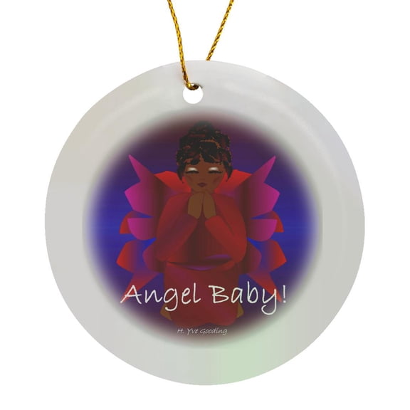 3drose, African-american Angel Baby Girl Praying with Text, Circle Porcelain Ornament