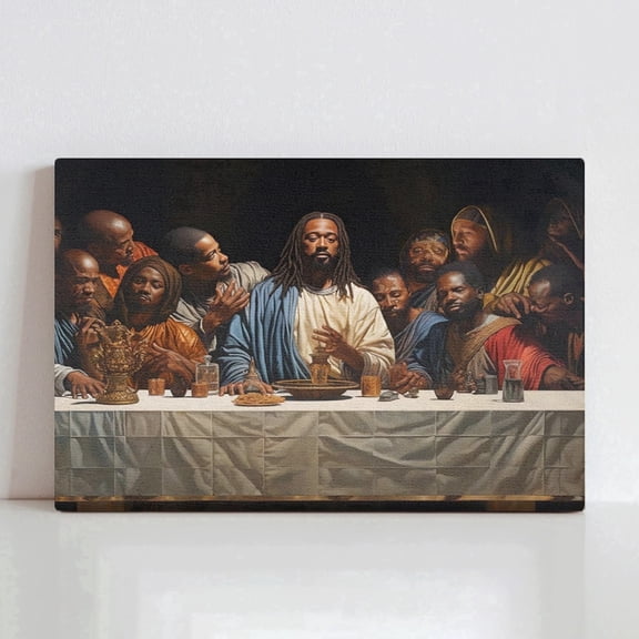 African American Art "Reimagined The Last Supper" Canvas Print – Framed Poster Ideal for Living Room/Study Decoration, Home Art Wall Decor 24x16w