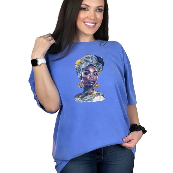 African American Art TShirt, Beautiful Woman Illustration Tee, Ethnic Design Shirt, Afrocentric TShirt, Statement Graphic Tee, Flo Blue Comfort Colors T-Shirt, Small