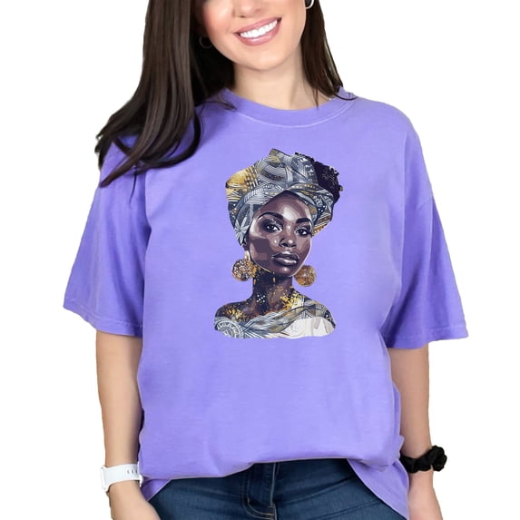African American Art TShirt, Beautiful Woman Illustration Tee, Ethnic Design Shirt, Afrocentric TShirt, Statement Graphic Tee, Violet Comfort Colors T-Shirt, Small