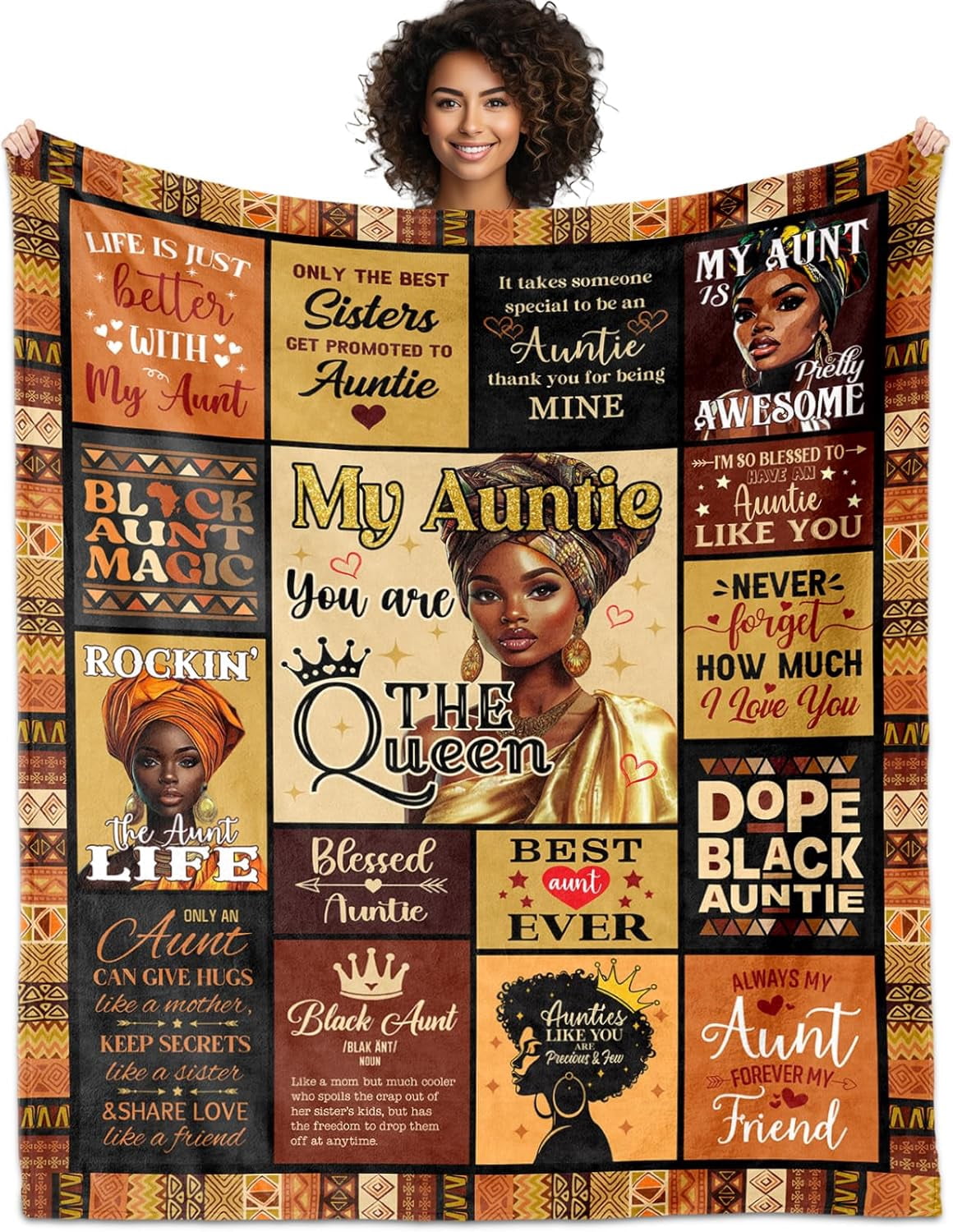 African American Aunt Gifts Blanket 60"X50", Black Aunt Birthday Gifts, Auntie Gift Ideas, Afro Encouragement Inspirational Gift for Auntie Women Mother 's Day