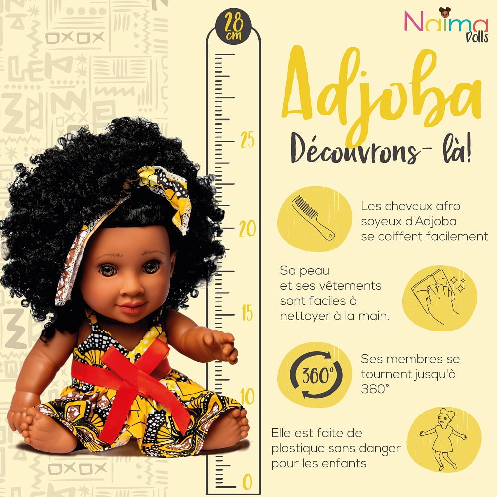 African American Barbie Doll with Realistic Natural Hair and 6 Accessories for Age 3+ by NaimaDolls